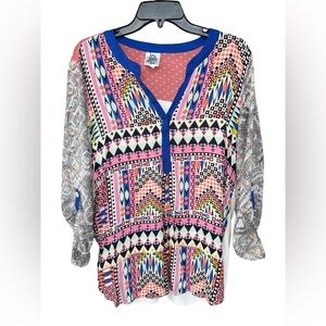 Ivy Jane Colorful Geometric Print Women's Top XL